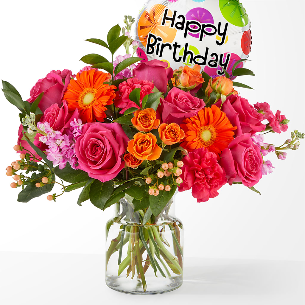 Fiesta Bouquet with Birthday Balloon – Exquisite Flowers, Freeport FL