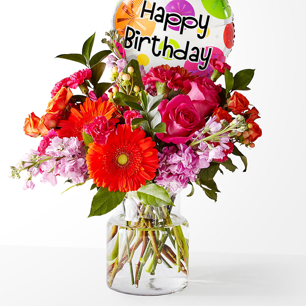 Fiesta Bouquet with Birthday Balloon – Exquisite Flowers, Freeport FL