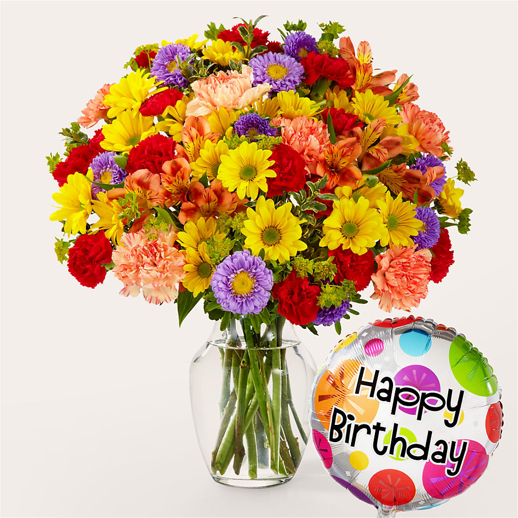 Kaleidoscope Bouquet with Birthday Balloon – Exquisite Flowers, Freeport FL