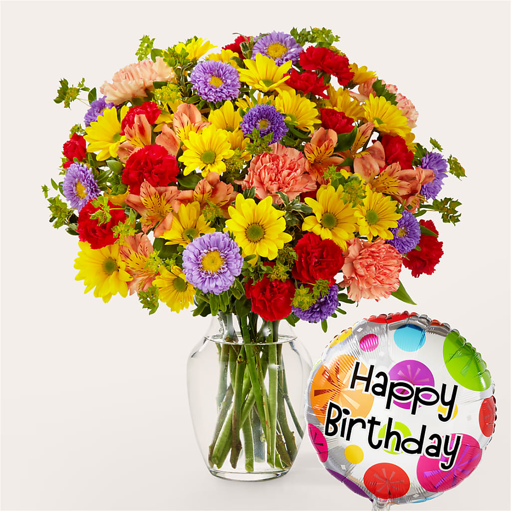 Kaleidoscope Bouquet with Birthday Balloon – Exquisite Flowers, Freeport FL