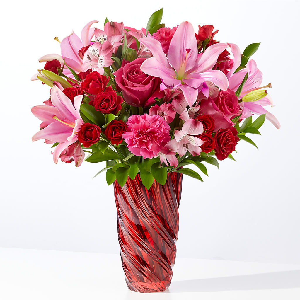 In Love Bouquet with Luxe Swirl Vase – Exquisite Flowers, Freeport FL