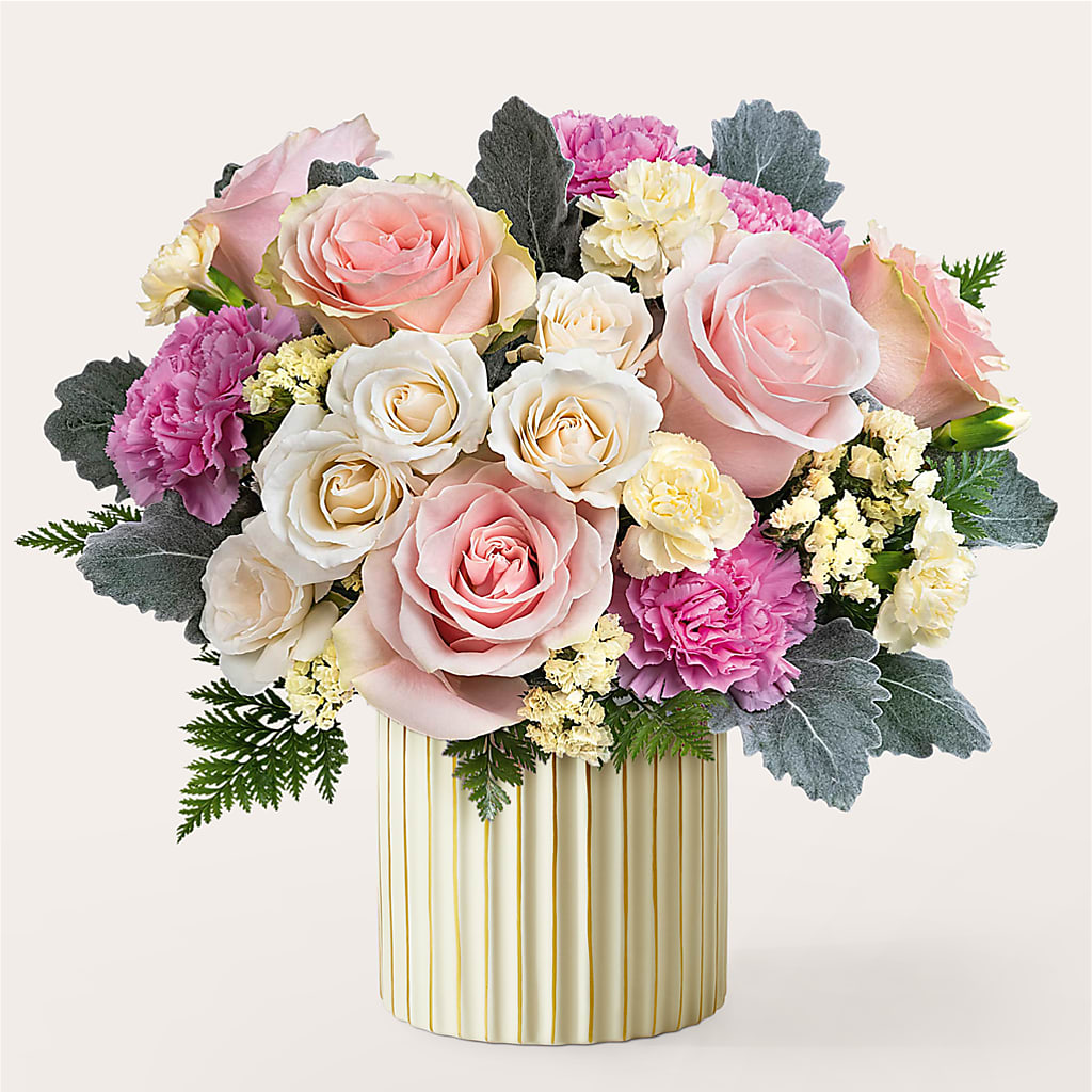 Blissful Moments Bouquet with Ivory Vase – Exquisite Flowers, Freeport FL