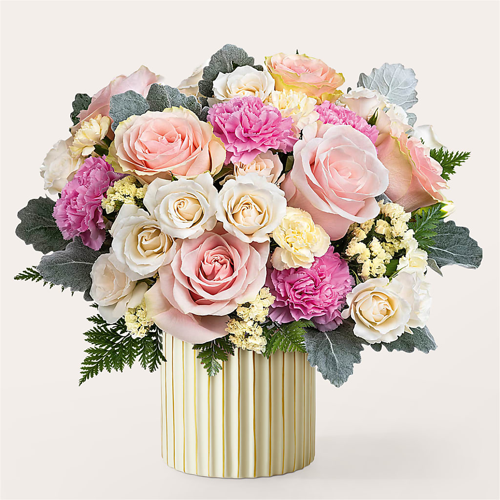 Blissful Moments Bouquet with Ivory Vase – Exquisite Flowers, Freeport FL