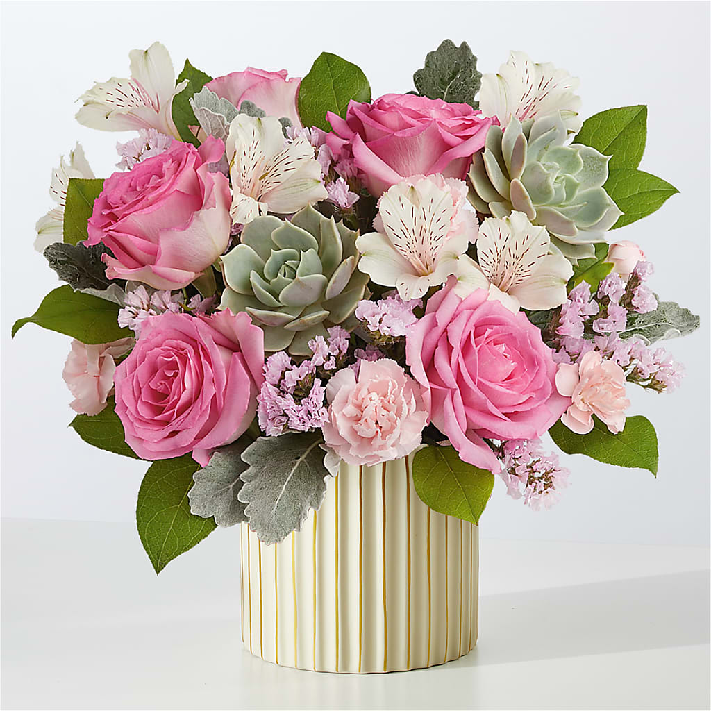 Dusty Rose Bouquet with Ivory Vase – Exquisite Flowers, Freeport FL