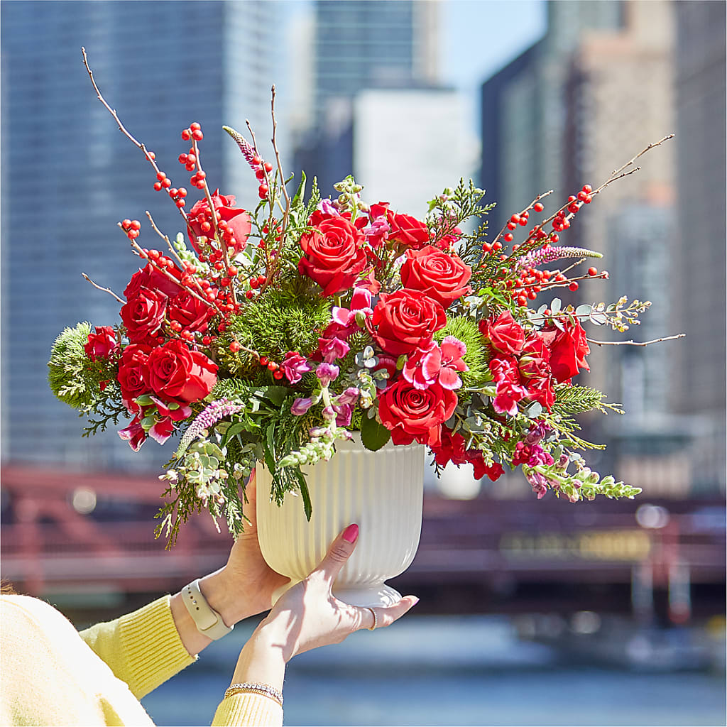 Big Red Bow Bouquet –  Exquisite Flowers, Freeport FL