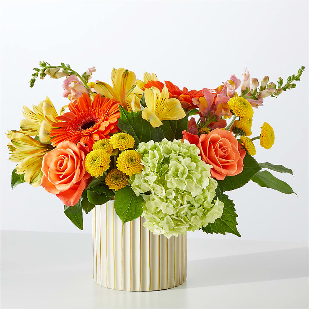 Autumn Sunshine Bouquet with Ivory Vase –  Exquisite Flowers, Freeport FL