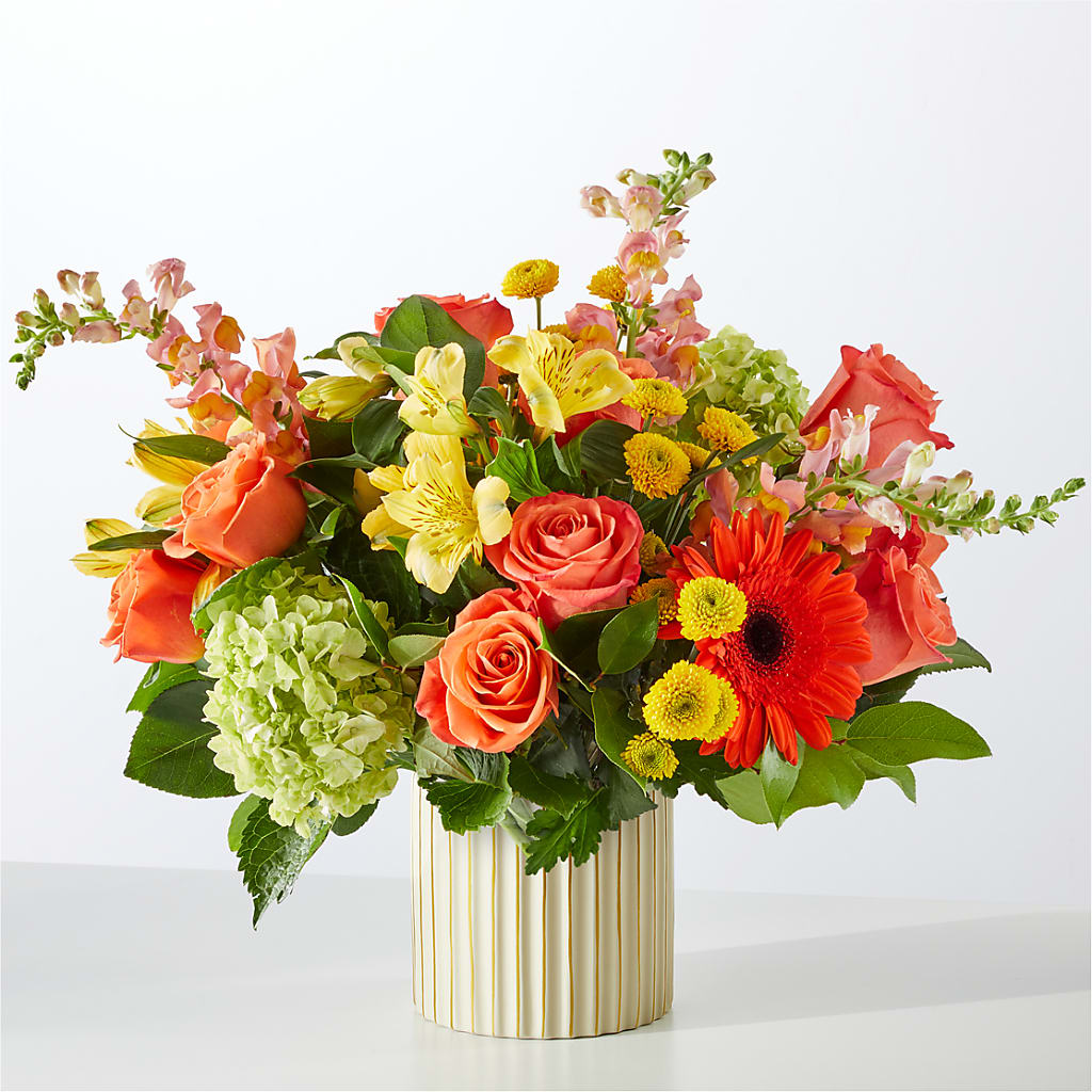 Autumn Sunshine Bouquet with Ivory Vase –  Exquisite Flowers, Freeport FL