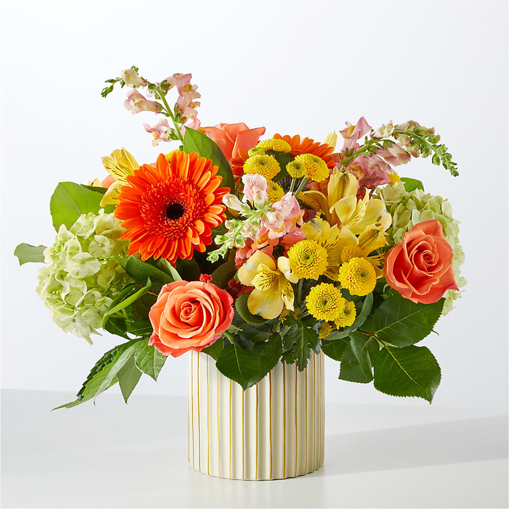 Autumn Sunshine Bouquet with Ivory Vase –  Exquisite Flowers, Freeport FL