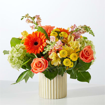 Autumn Sunshine Bouquet with Ivory Vase –  Exquisite Flowers, Freeport FL